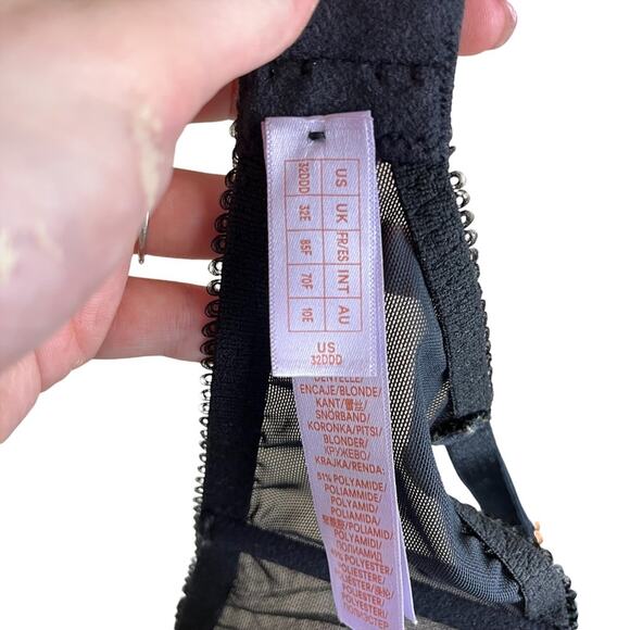 Savage X Fenty Black White Embroidered Sheer Mesh Bra 32DDD - Picture 4 of 5